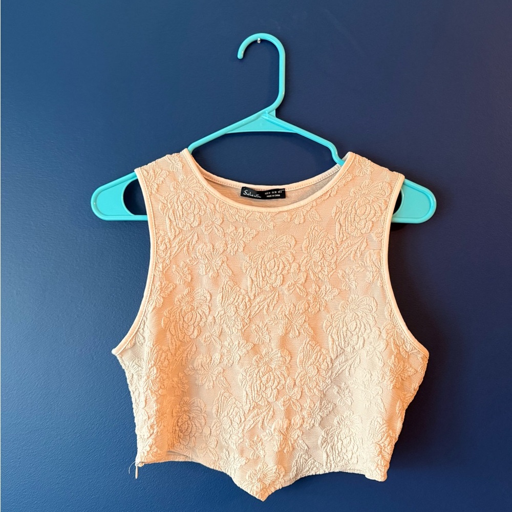 Cream Lace Pattern Crop Top